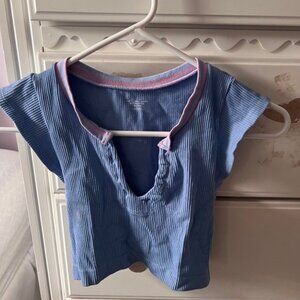 Blue Kids Shirt with Pink Trim